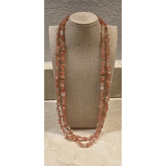 The Unbranded Brand Jewelry - Vintage Rose Quartz Dual Strand 27" Sterling Silver Toggle Clasp Necklace
